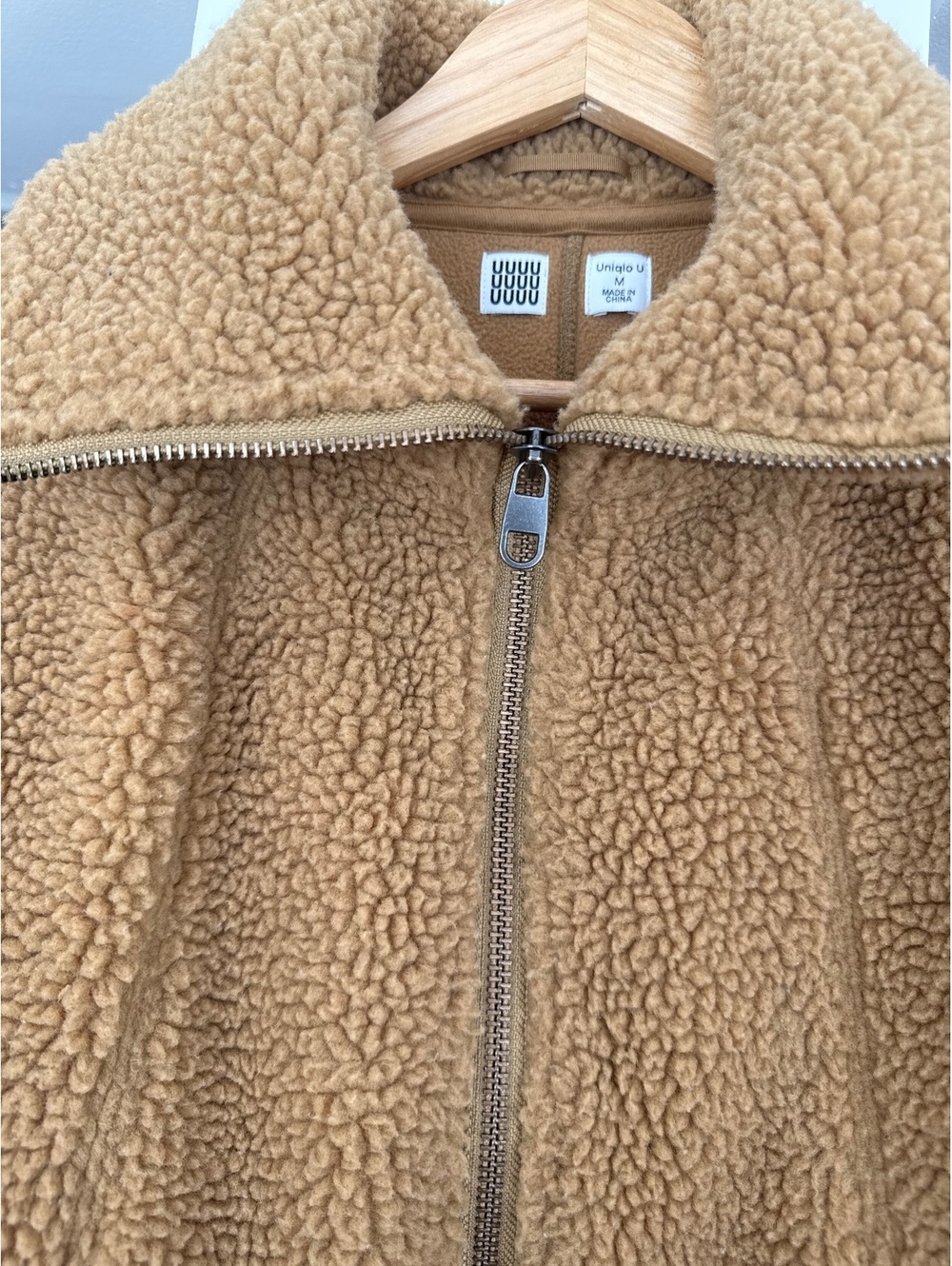Uniqlo U Teddy Fleece Jacket Womens M Camel Full Zip Sherpa Coat - Picture 4 of 4
